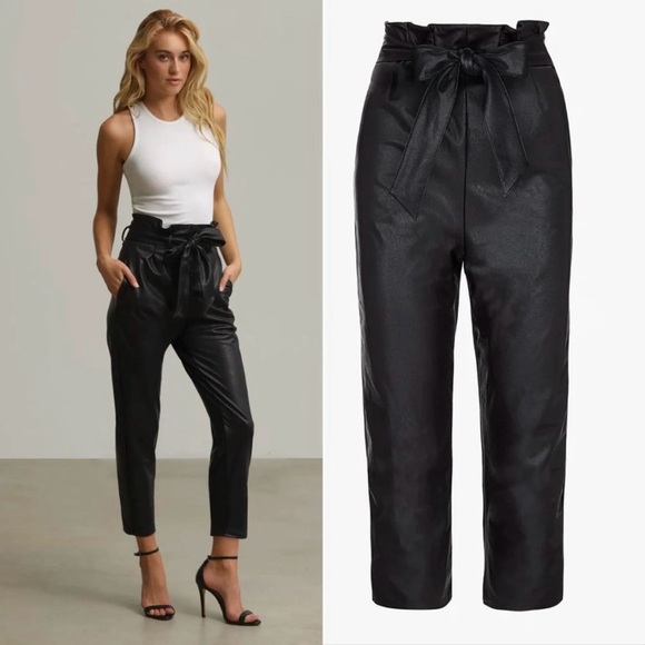 Commando Faux Leather Paperbag Pants XL High-Waist Tapered Relaxed Fit (NWT) - Picture 1 of 12